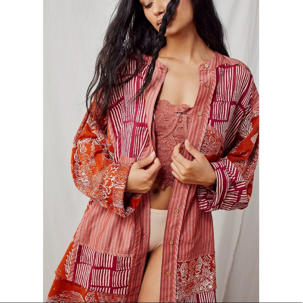 Free People Patchwork Tunic Jacket in Rust and Mauve